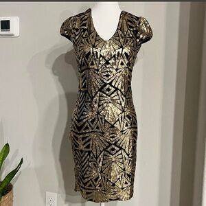 Elegant Gold and Black Sequin Dress